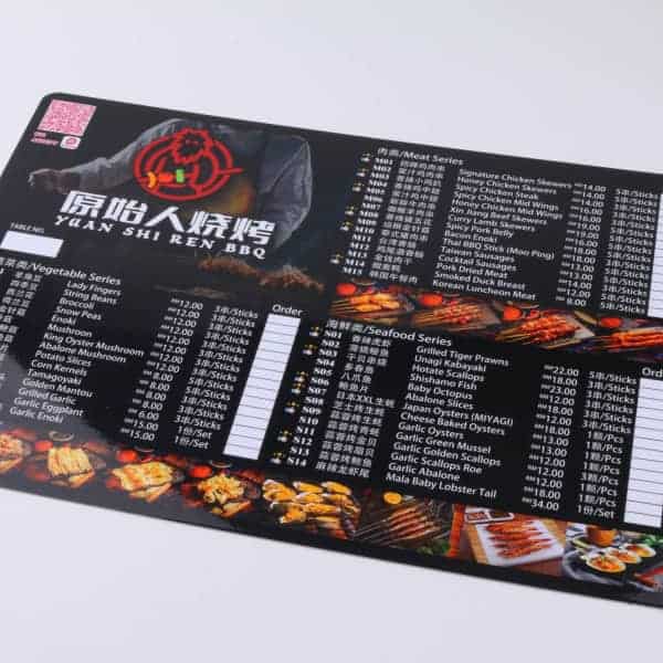 1mm Unbreakable Menu Printing