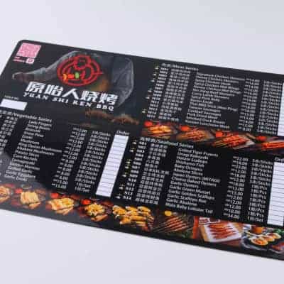 1mm Unbreakable Menu Printing