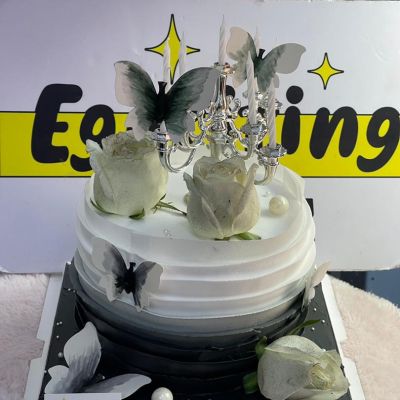 Black Butterfly Rose Cake