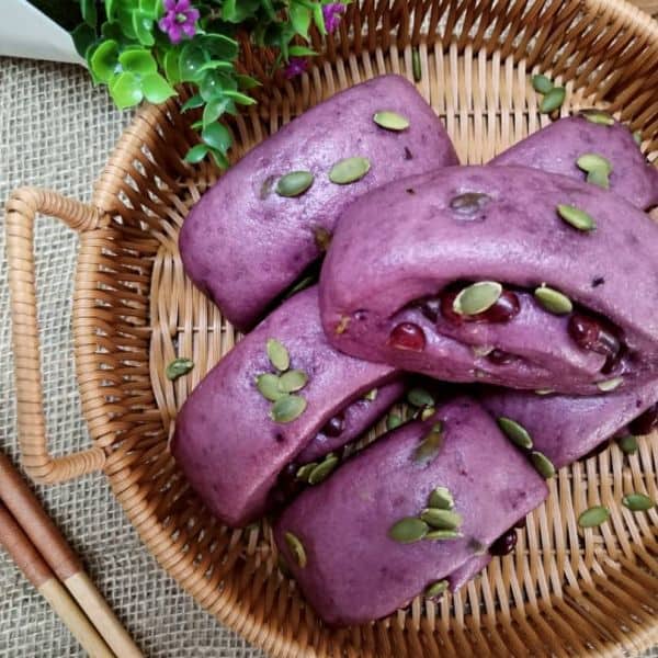 3️⃣ Clean Carbo Purple Sweet Potato Red Bean  handmade Mantou 4pcs