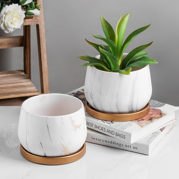 Carrara Marble Ceramic Planter